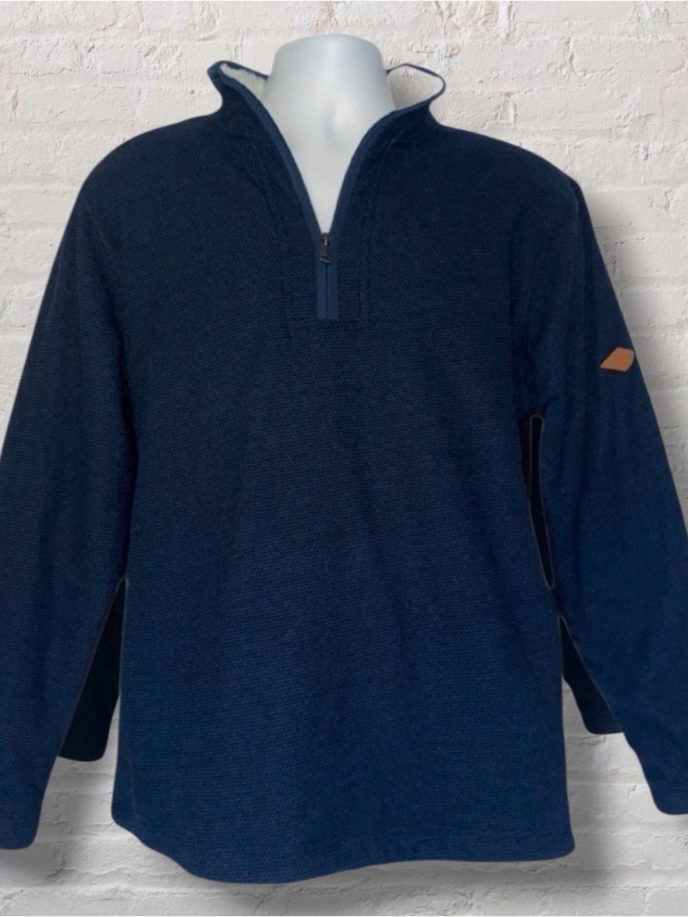Orvis Sherpa Lined Quarter Zip Pullover Jacket Men’s Large Navy Blue Fleece